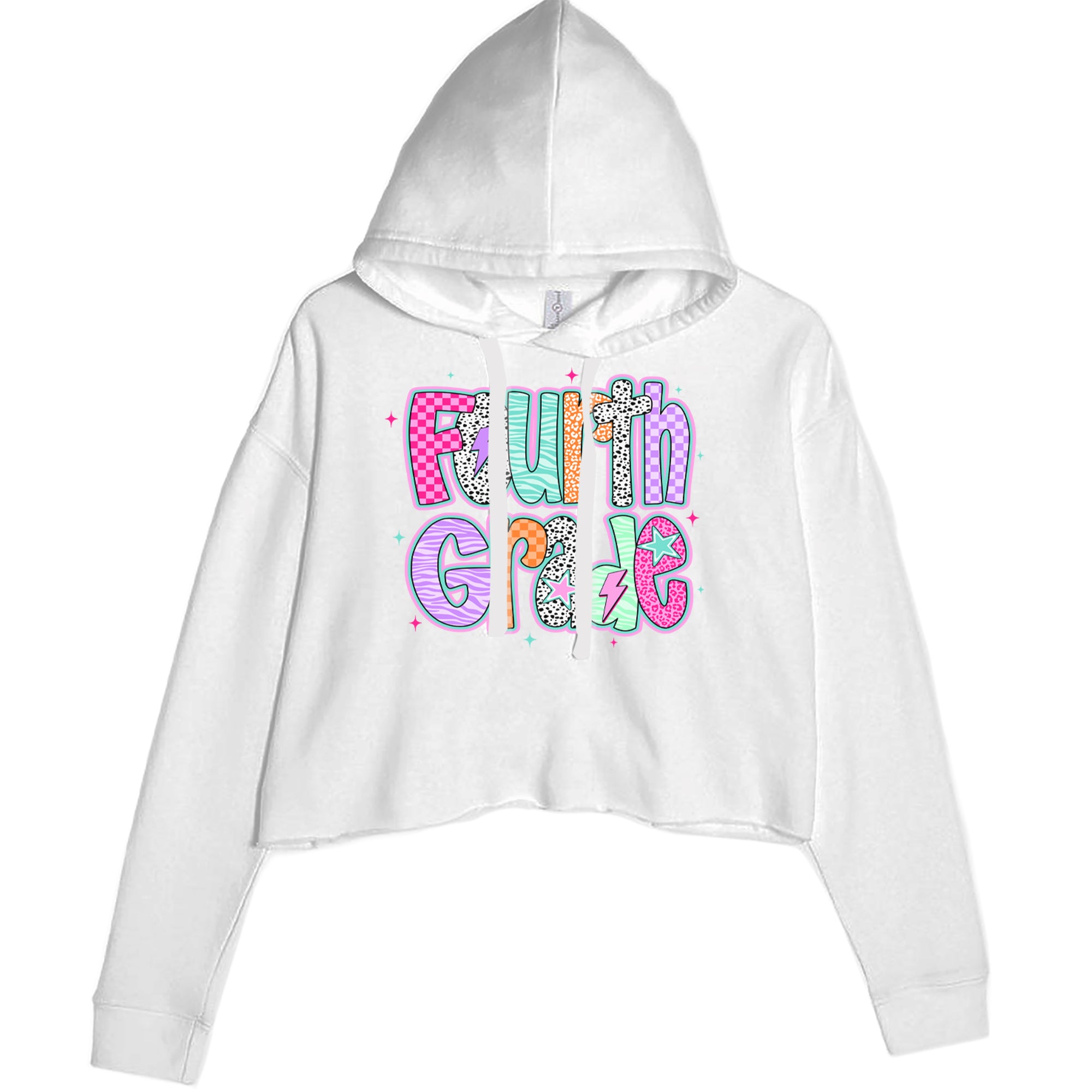 Fourth Grade Fierce Colorful Back to School Cropped Hoodie Sweatshirt White