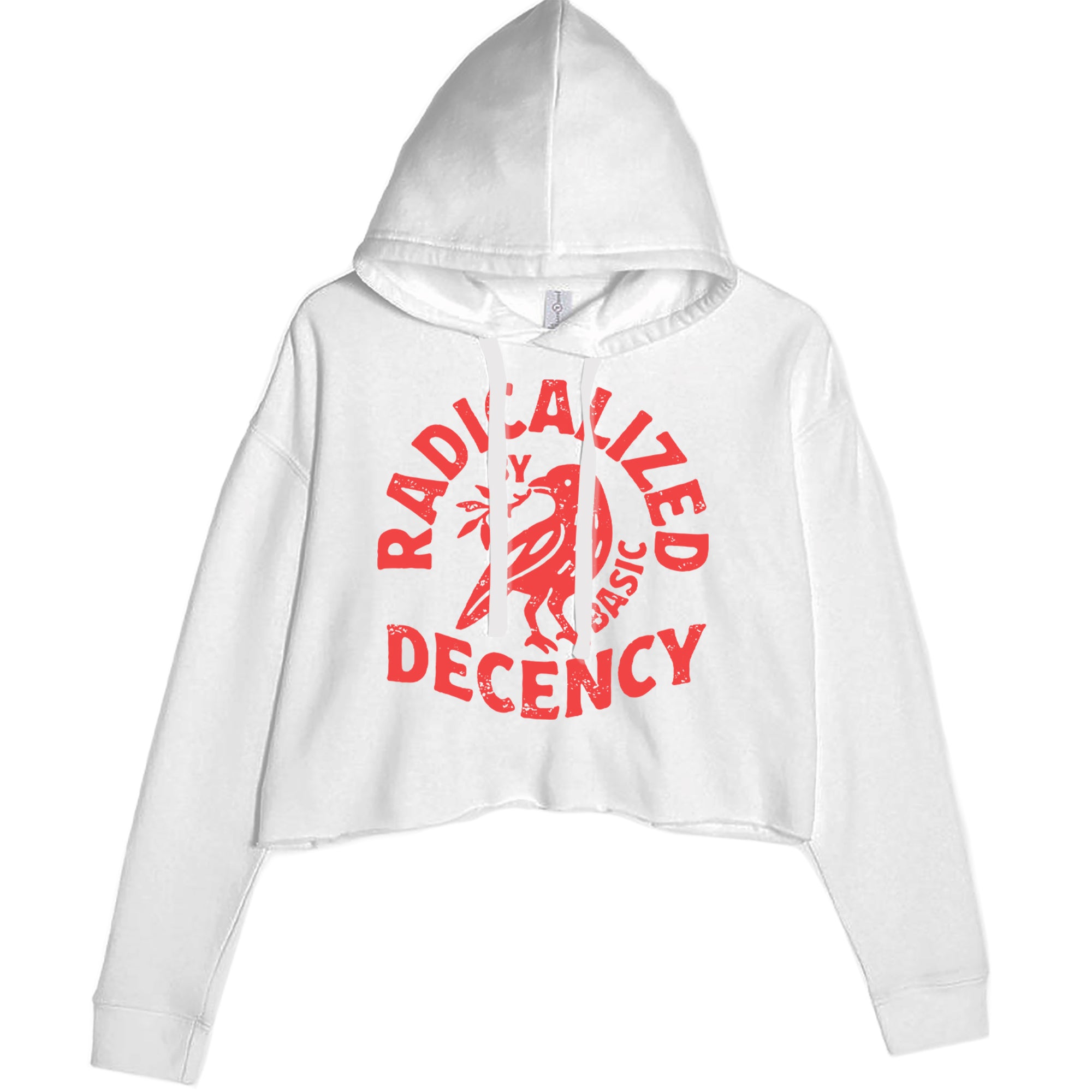 Radicalized by Basic Decency Dove Protest Statement Cropped Hoodie Sweatshirt White