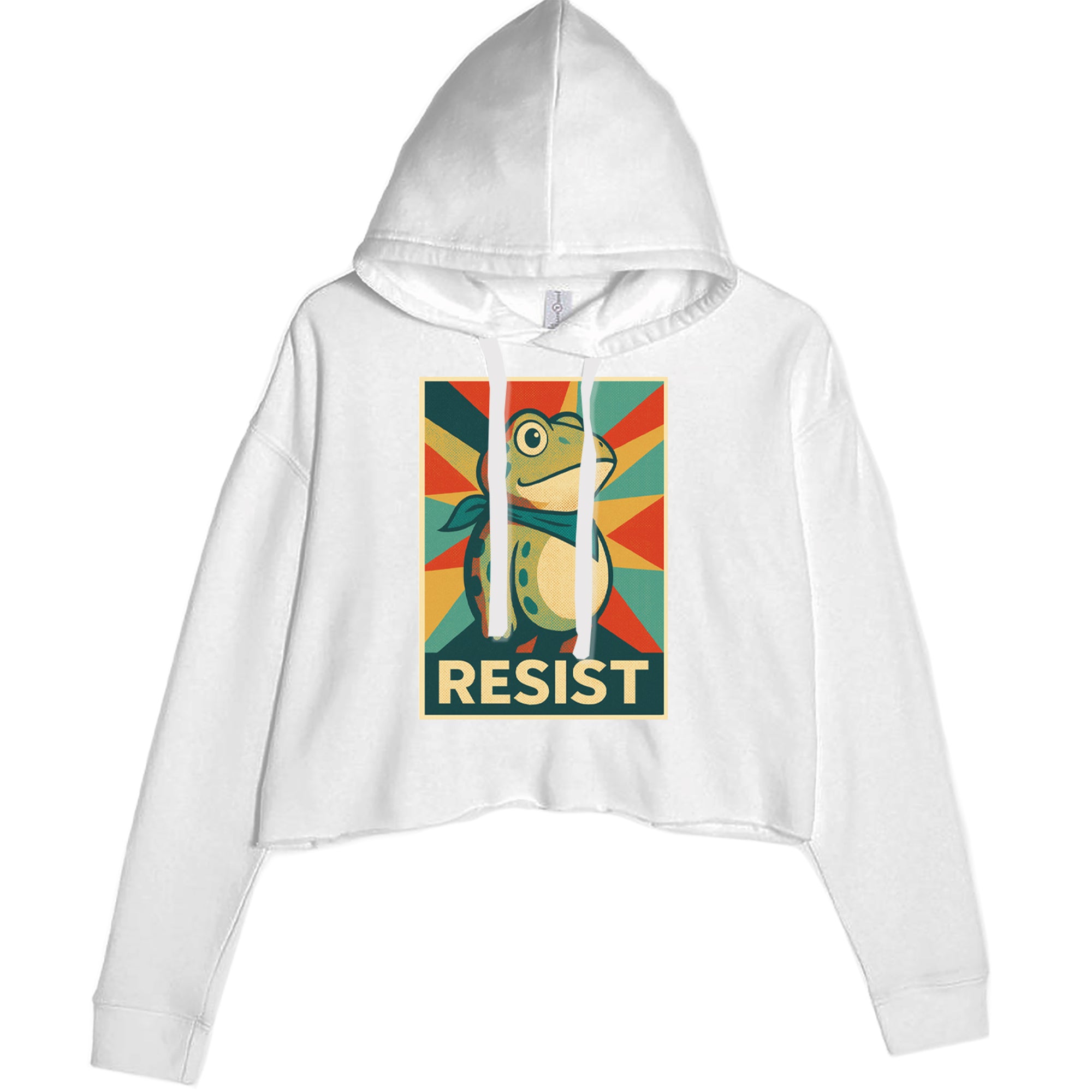 Resist Portland Protest Frog Cropped Hoodie Sweatshirt White