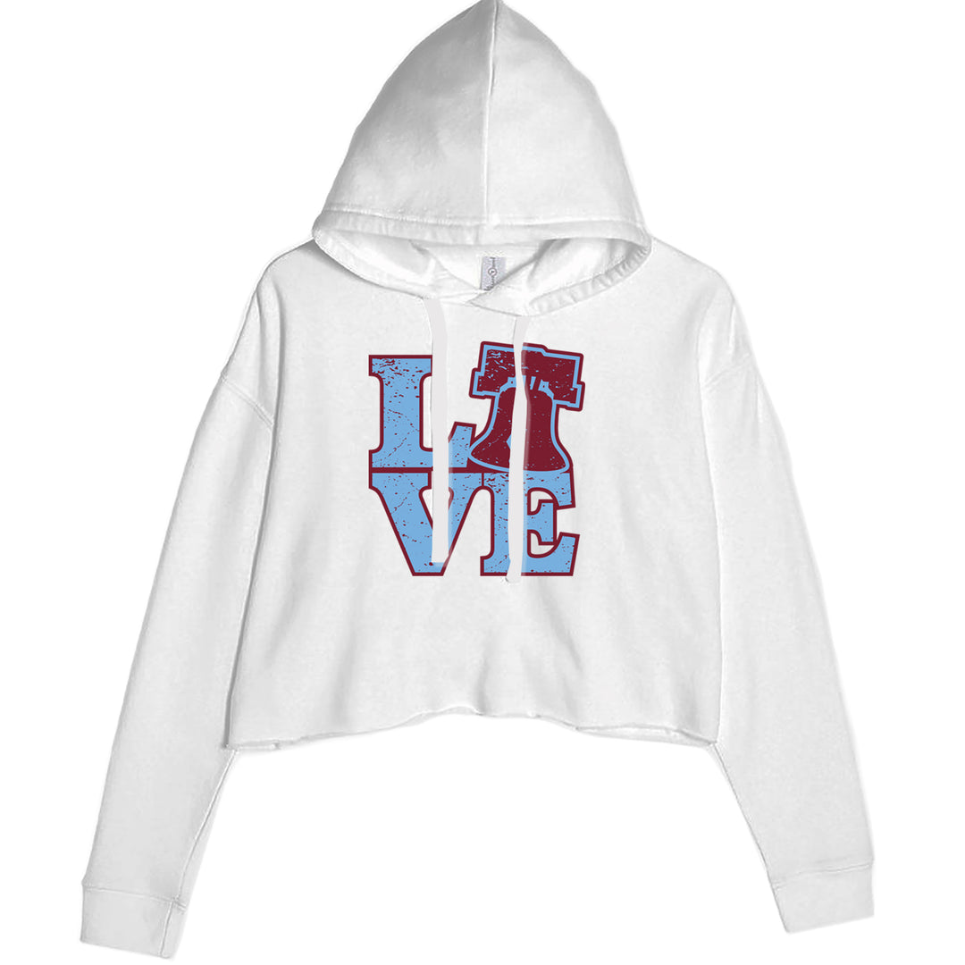 Love Philly Liberty Bell Cropped Hoodie Sweatshirt White