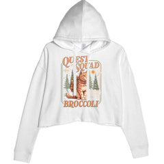 Quest Squad Broccoli Cat Fantasy Reader graphic on Women's Cropped Fleece Hoodie in White