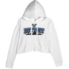 Detroit Motor City Retro Piston Cropped Hoodie Sweatshirt White