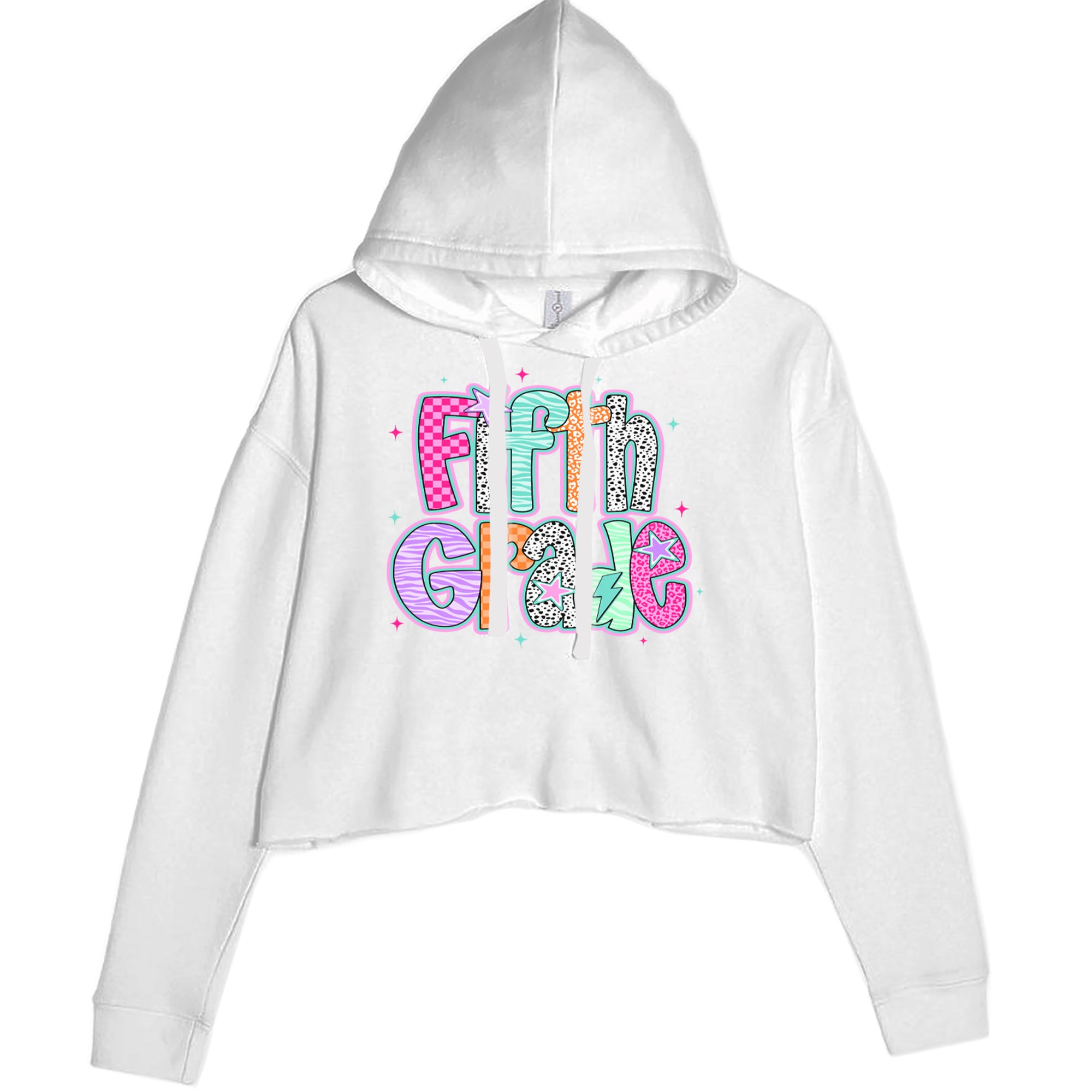 Fifth Grade Fly Colorful Back to School Cropped Hoodie Sweatshirt White