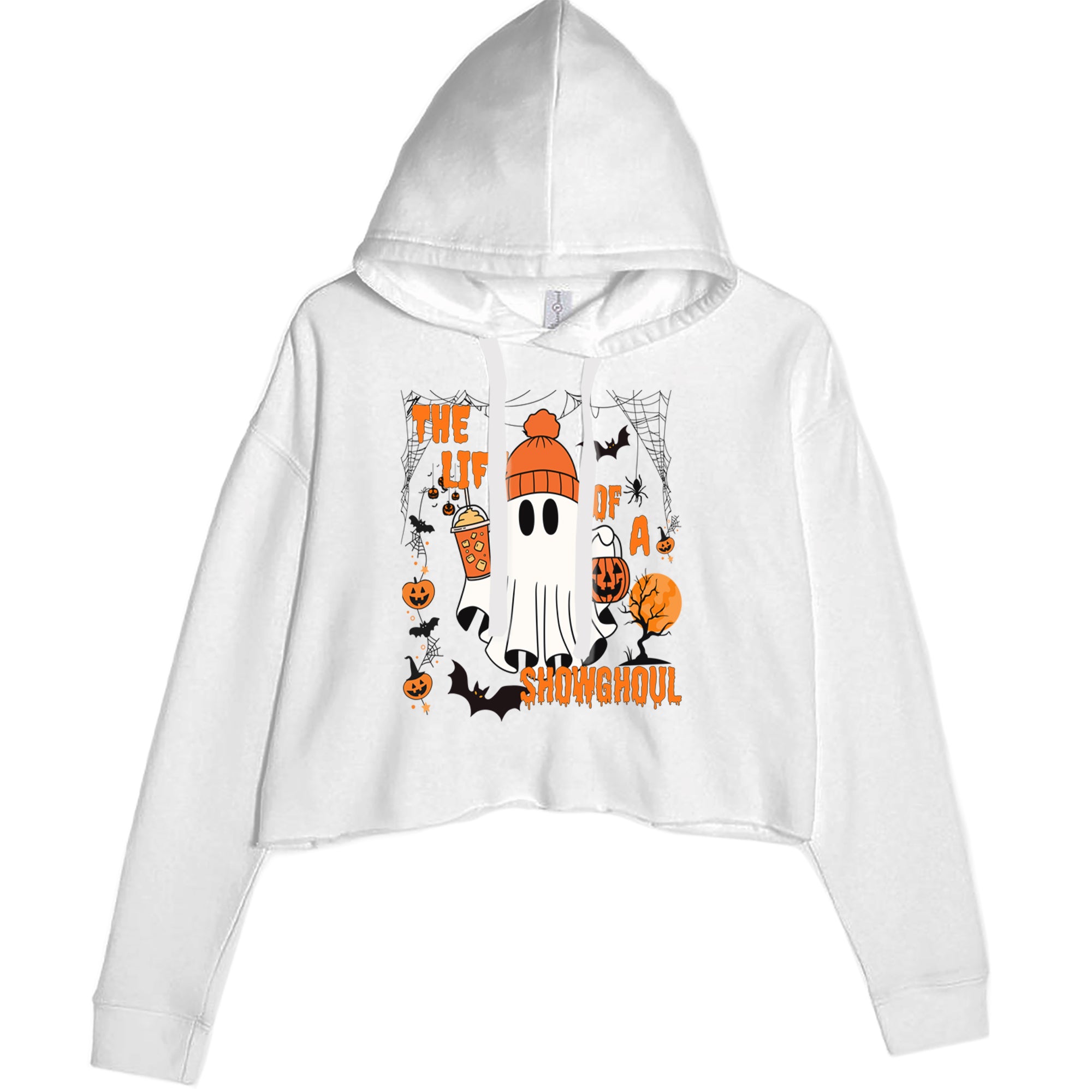 Life of a Showghoul Halloween Showgirl Vibes Cropped Hoodie Sweatshirt White