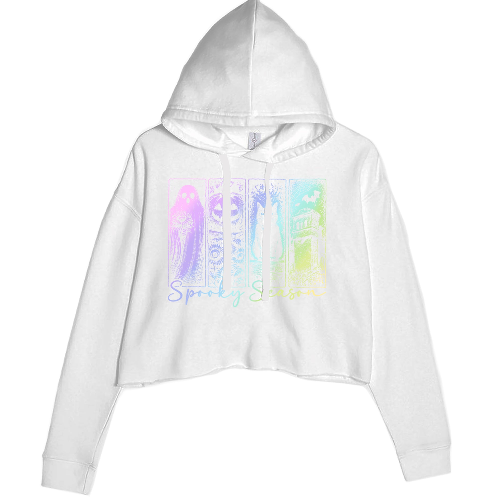 Spooky Season Cute Pastel Halloween Design Cropped Hoodie Sweatshirt White