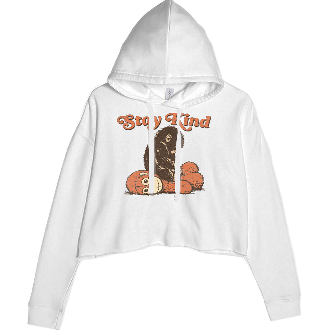 Punch Stay Kind Macaque Cropped Hoodie Sweatshirt White