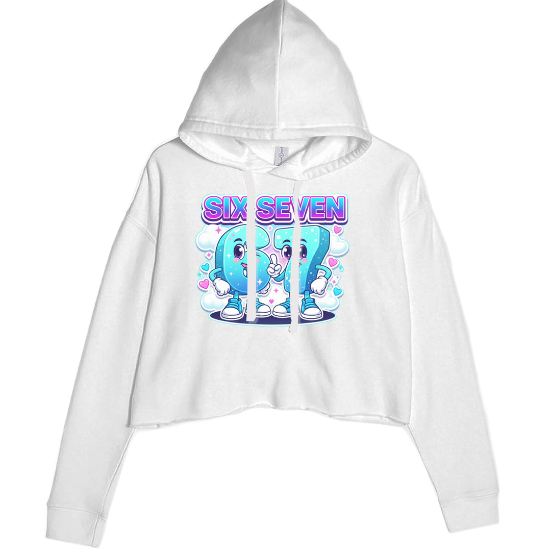 67 Six Seven Meme Kawaii Cloud Cropped Hoodie Sweatshirt White