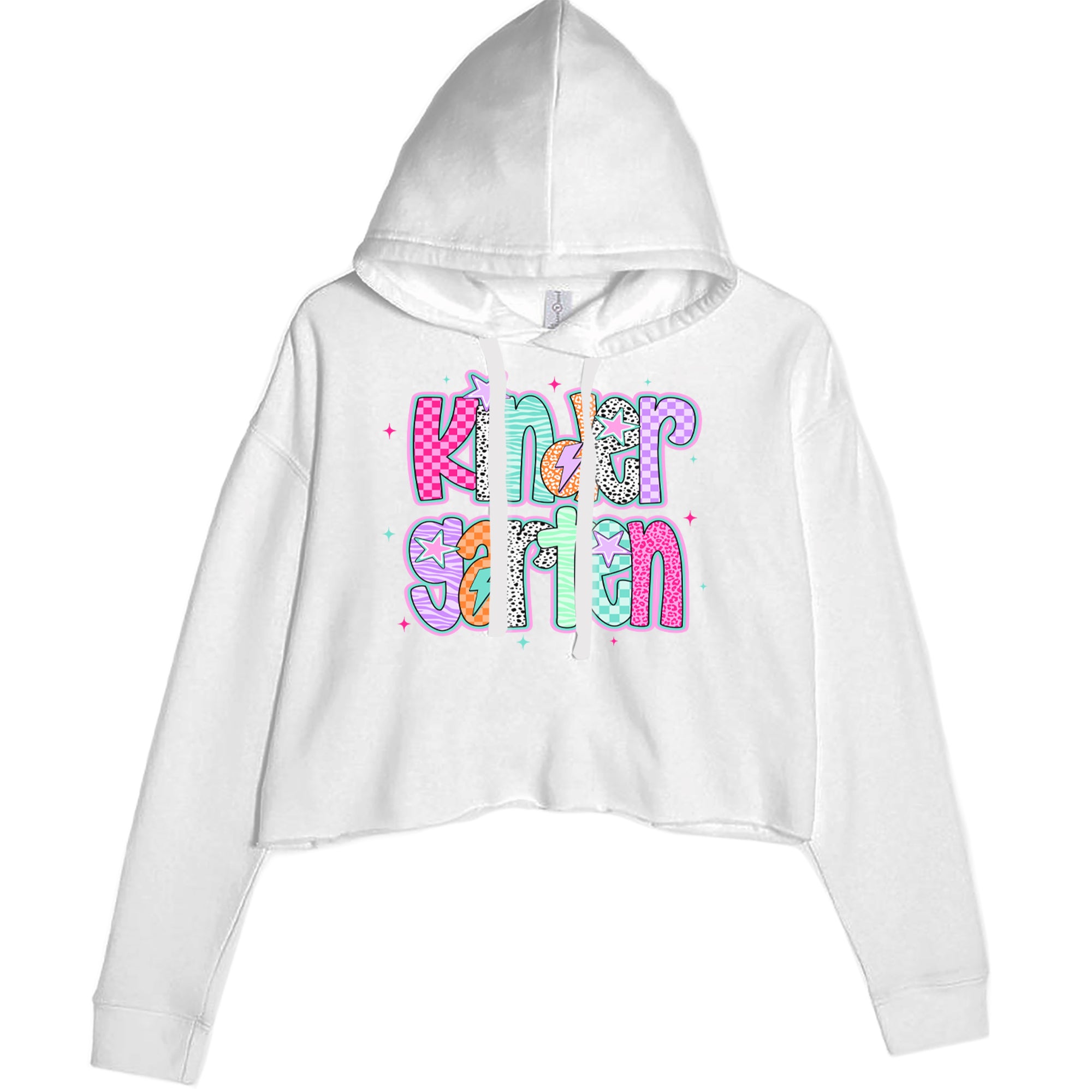 Kindergarten Cutie Colorful Back to School Cropped Hoodie Sweatshirt White