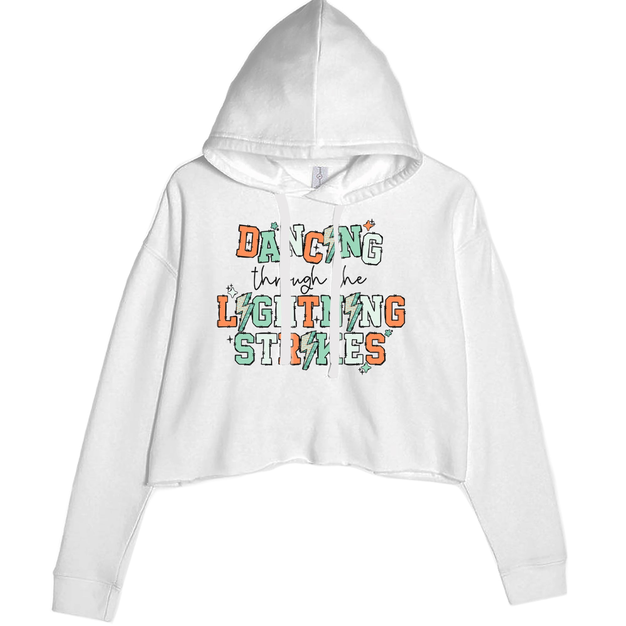 Dancing Through The Lightning Strikes Cropped Hoodie Sweatshirt White