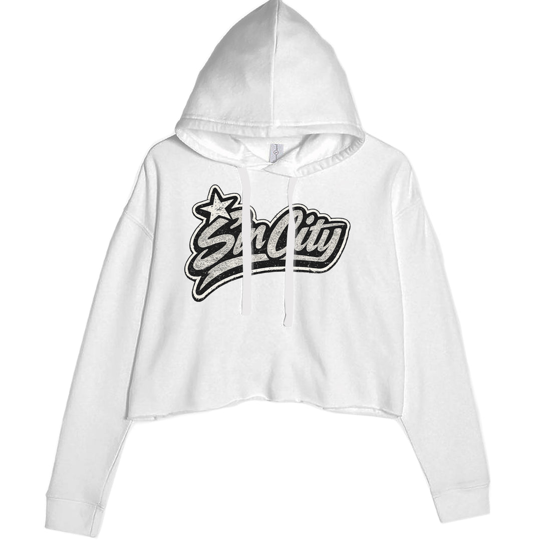 Sin City Vegas Retro Vintage Cropped Hoodie Sweatshirt White