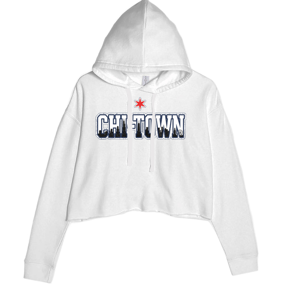 Chicago Chi-Town City Pride Cropped Hoodie Sweatshirt White