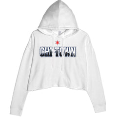 Chicago Chi-Town City Pride Cropped Hoodie Sweatshirt White