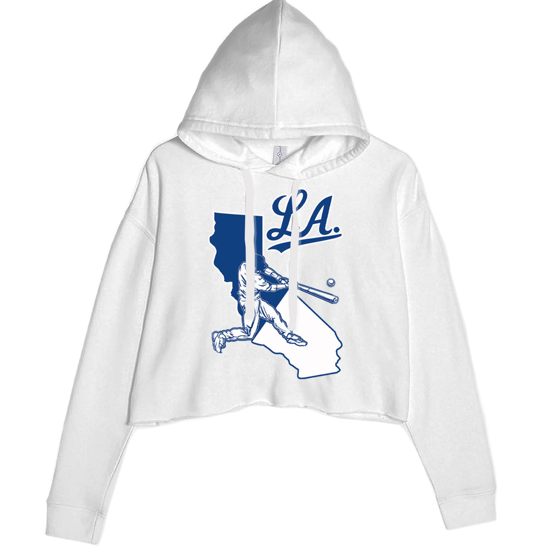 Los Angeles Baseball Batter Up Cropped Hoodie Sweatshirt White