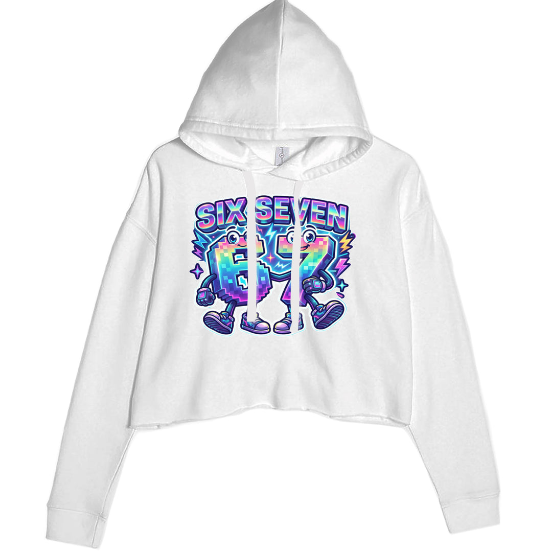 Six Seven 67 Retro Pixel Buddies Cropped Hoodie Sweatshirt White