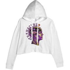 Psychedelic Cosmic Mushroom Head Cropped Hoodie Sweatshirt White