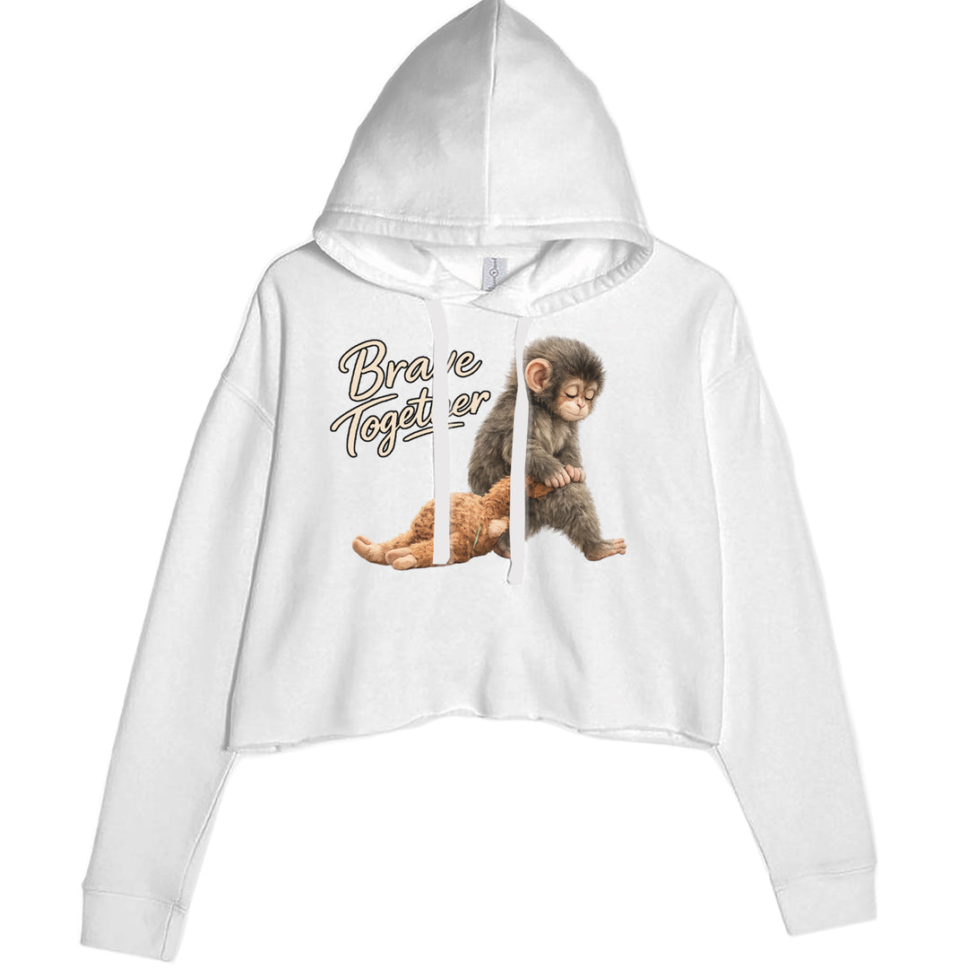 Punch Brave Together Stuffed Animal Cropped Hoodie Sweatshirt White