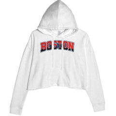 Boston City Pride Skyline graphic on Women's Cropped Fleece Hoodie in White