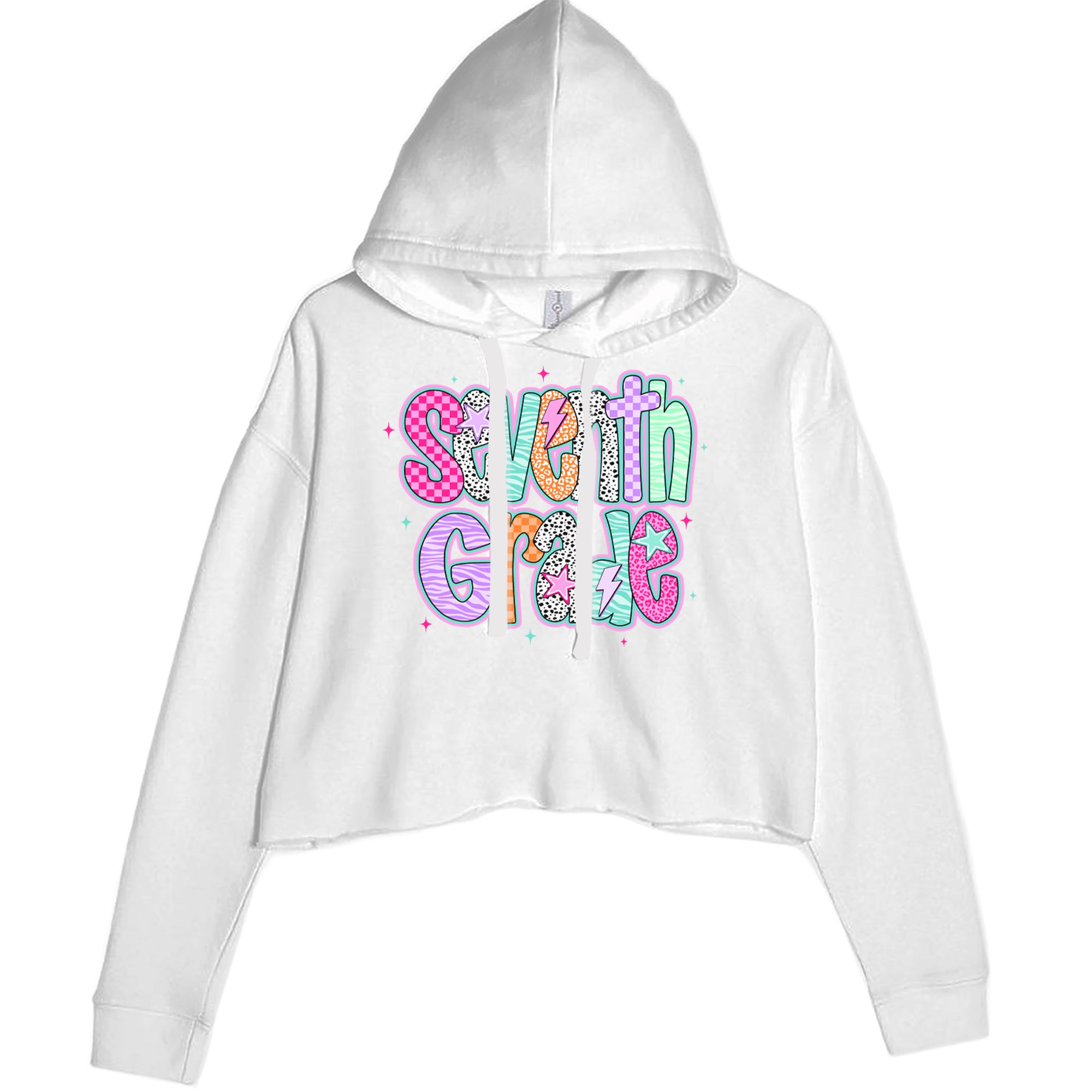 Seventh Grade Swagger Colorful Back to School Cropped Hoodie Sweatshirt White