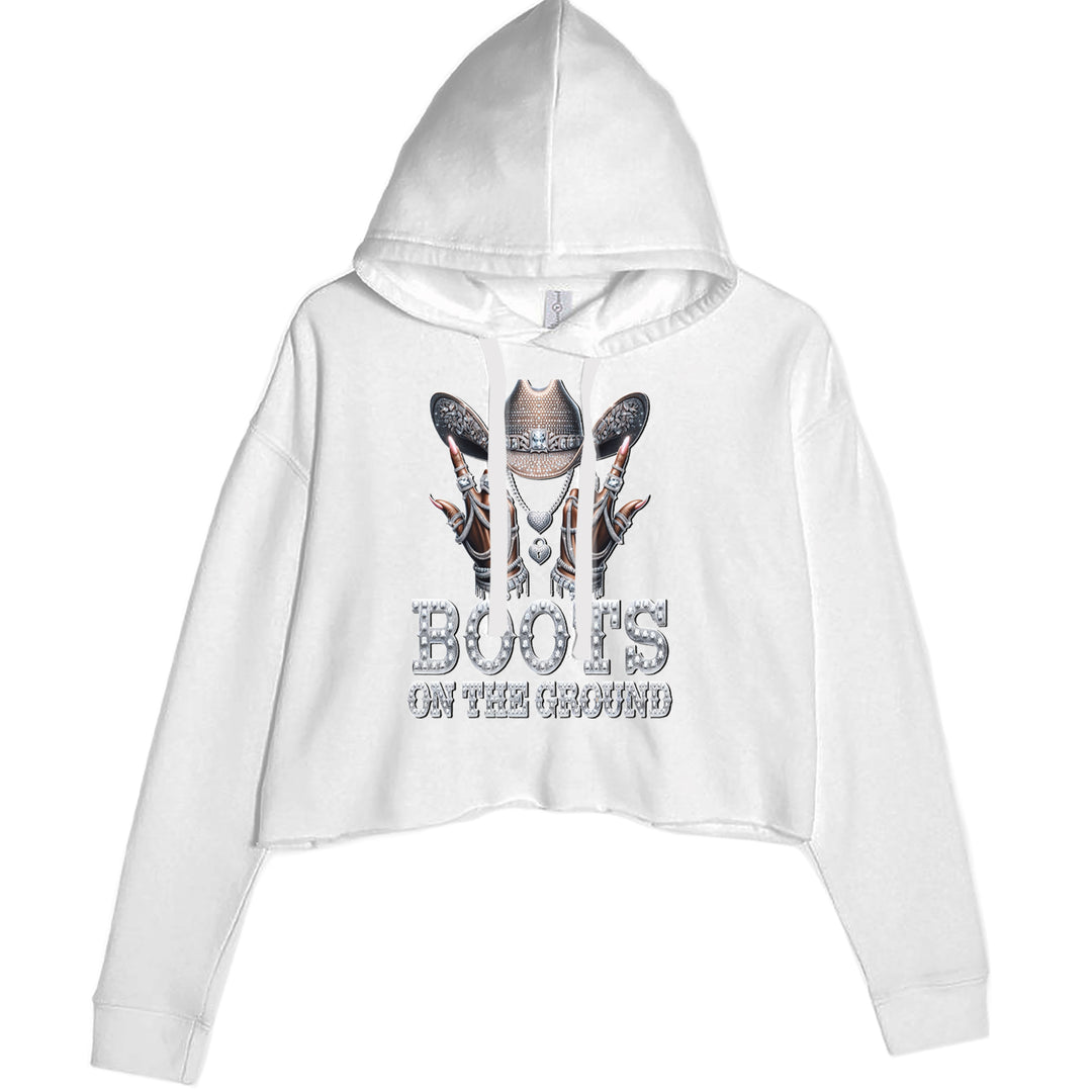 Boots On The Ground Bling Cropped Hoodie Sweatshirt White
