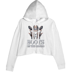 Boots On The Ground Bling Cropped Hoodie Sweatshirt White