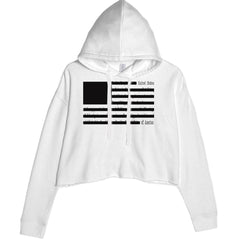 Redacted American Flag Cropped Hoodie Sweatshirt White