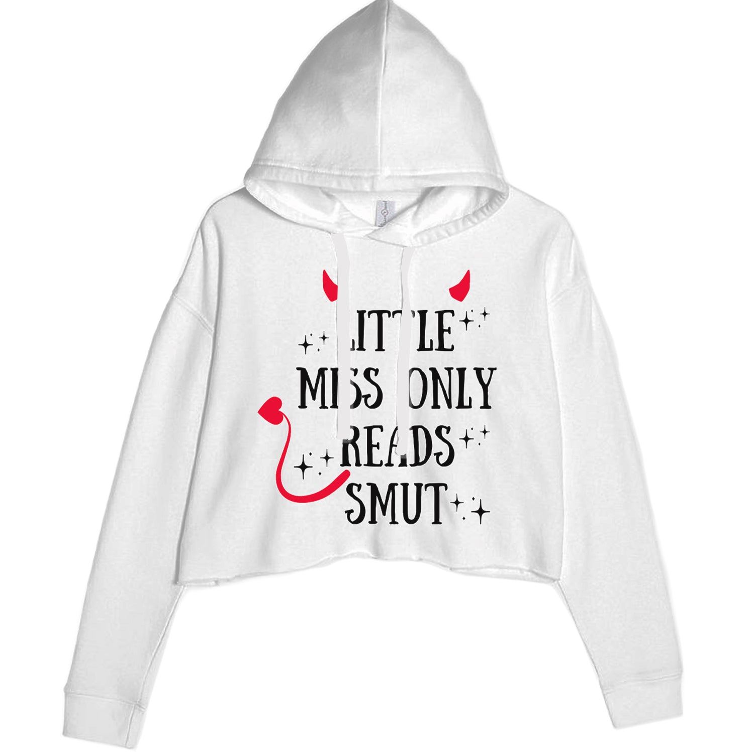 Little Miss Only Reads Smut Devilish Cropped Hoodie Sweatshirt White
