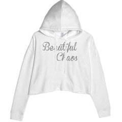 Beautiful Chaos Glitter Music Festival Cropped Hoodie Sweatshirt White
