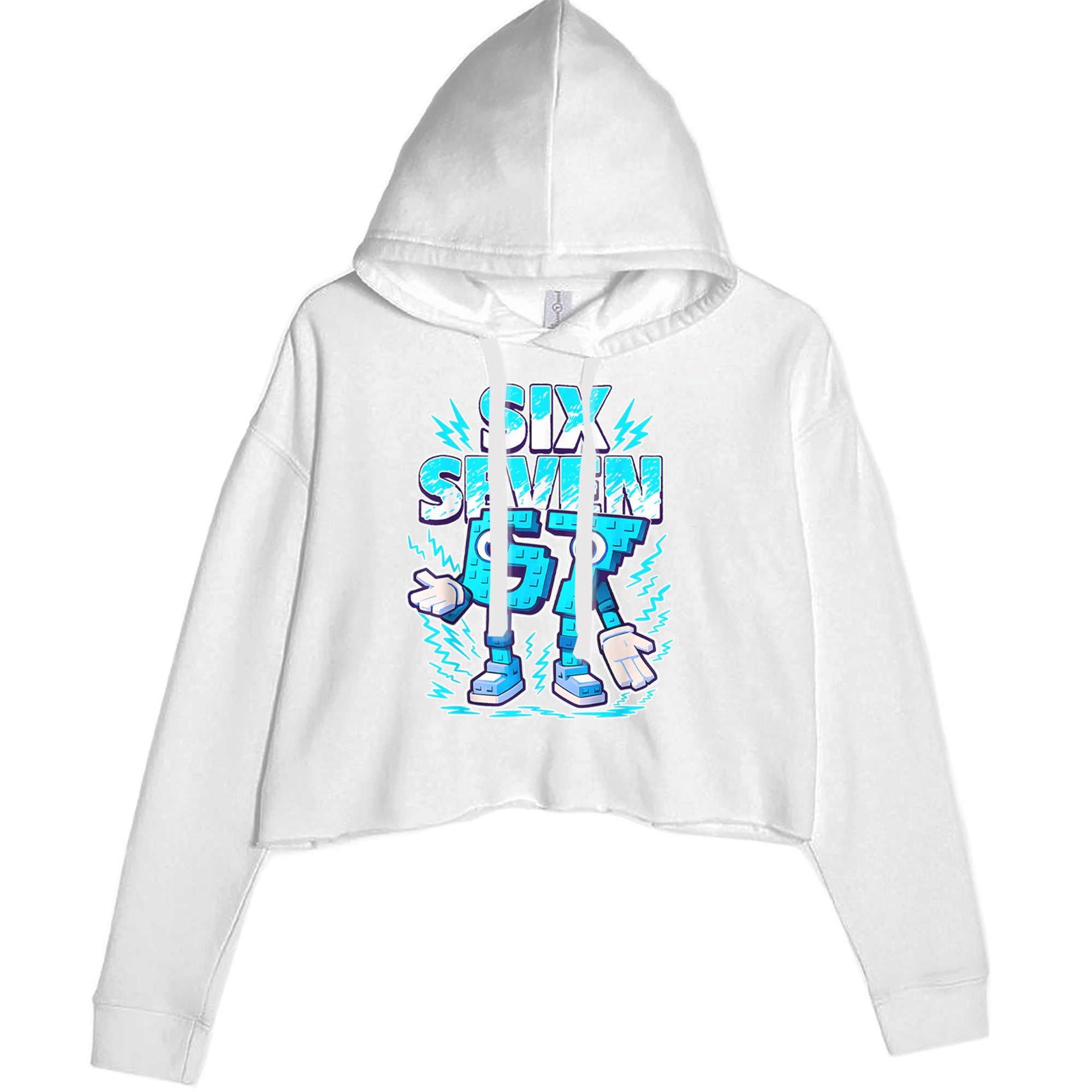 67 Brainrot Meme Slang Cropped Hoodie Sweatshirt White