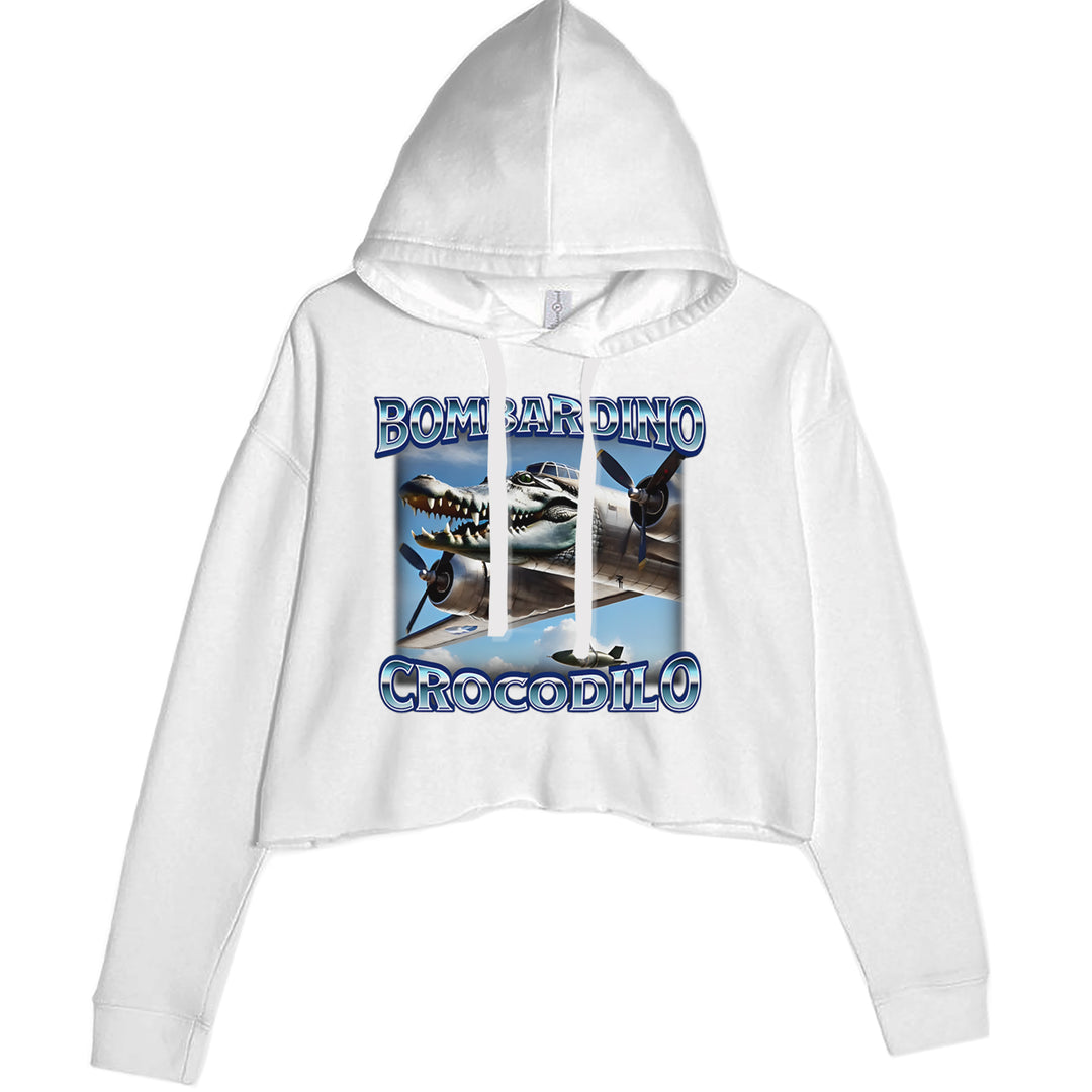 Bombardino Crocodilo Brainrot Cropped Hoodie Sweatshirt White