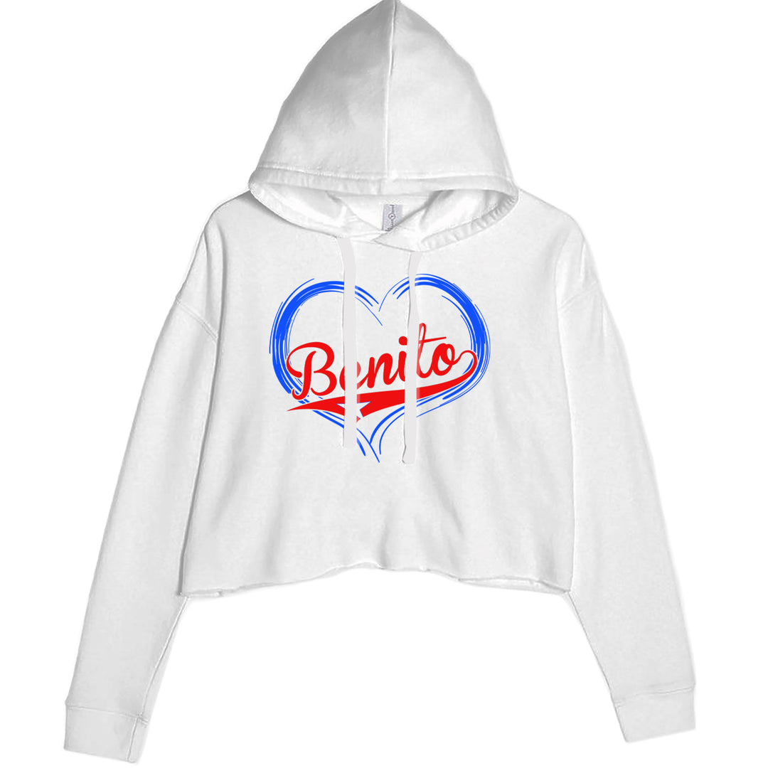Benito Heart Puerto Rico Cropped Hoodie Sweatshirt White