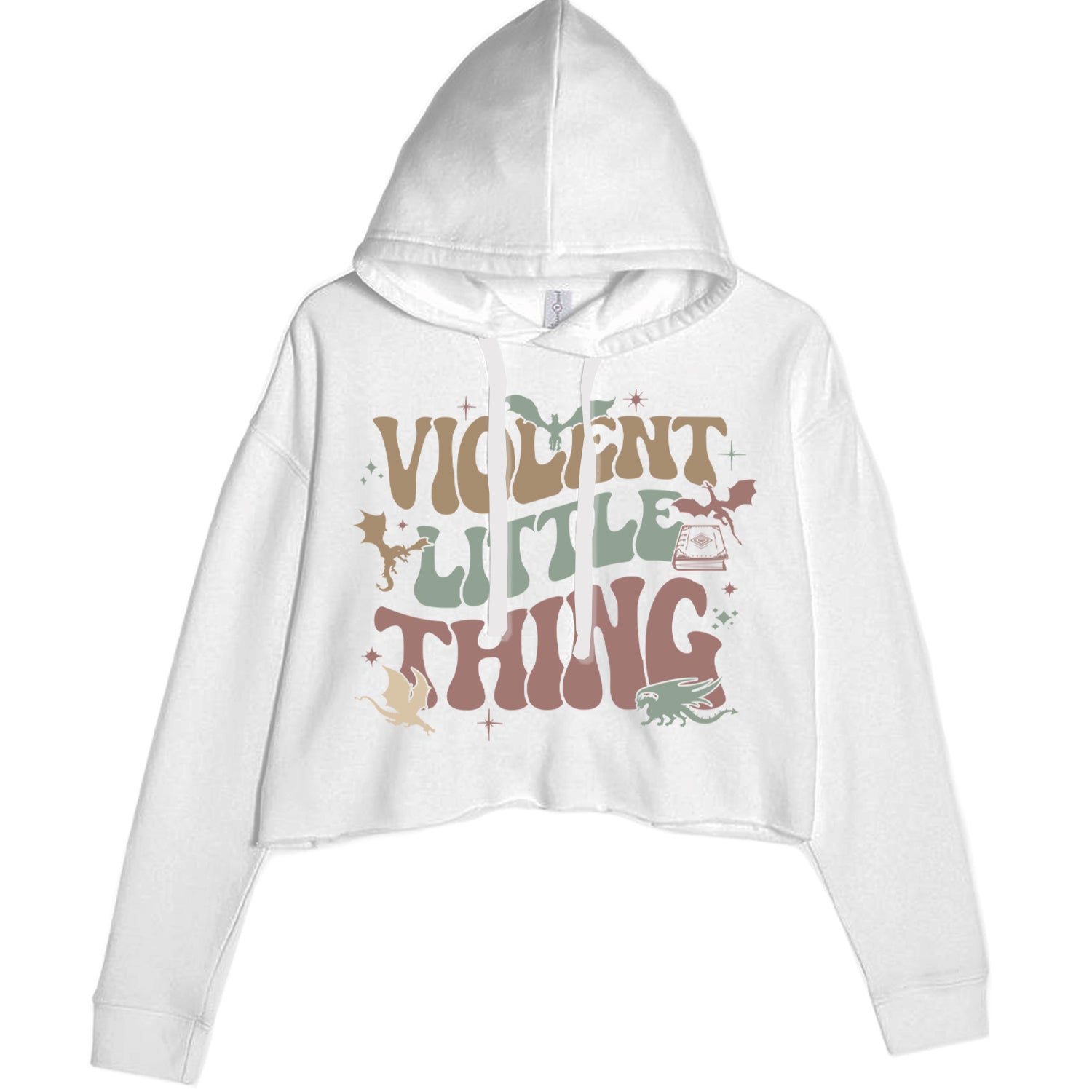 Violent Little Thing Dragon Cropped Hoodie Sweatshirt White