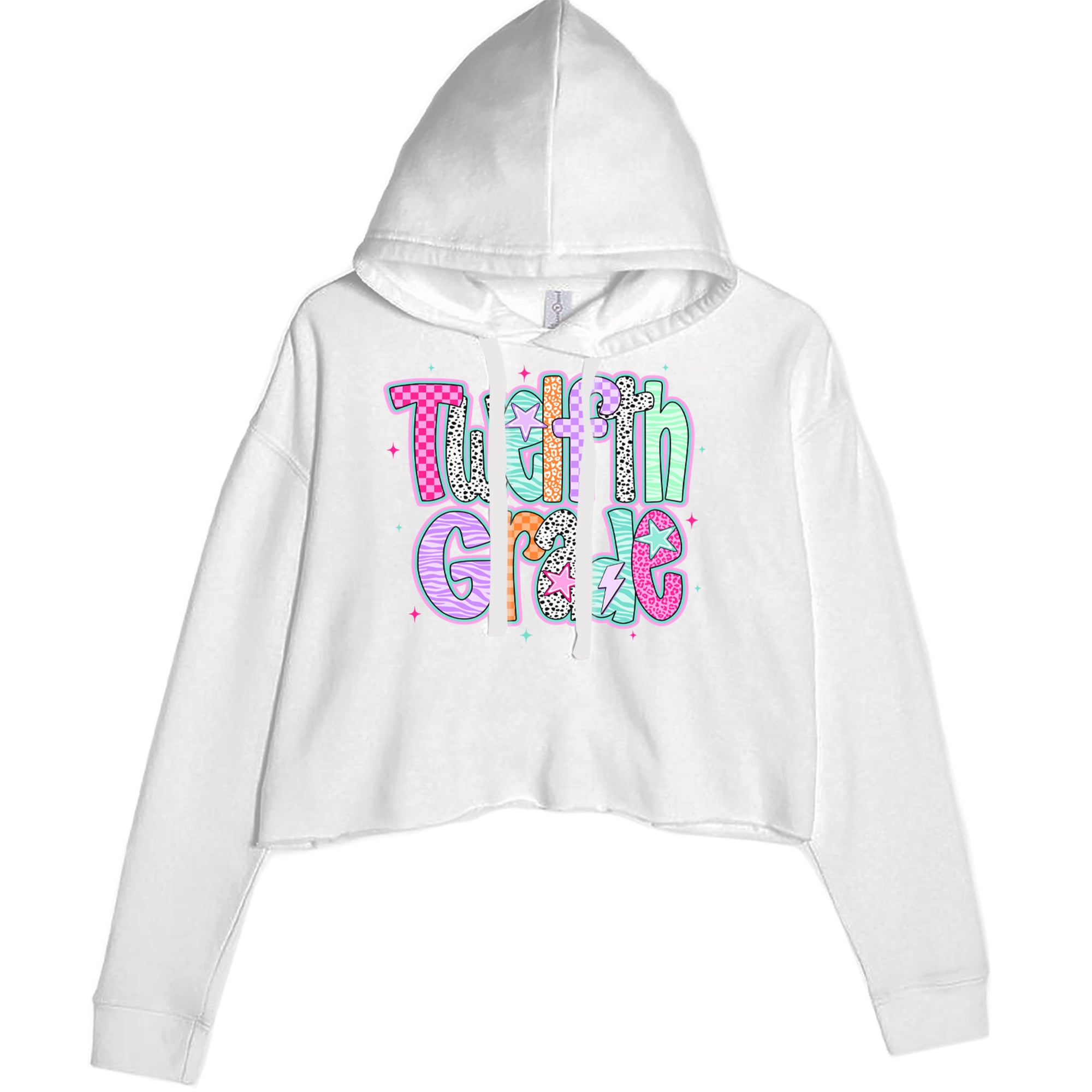 Senior Year Colorful Back to School Cropped Hoodie Sweatshirt White