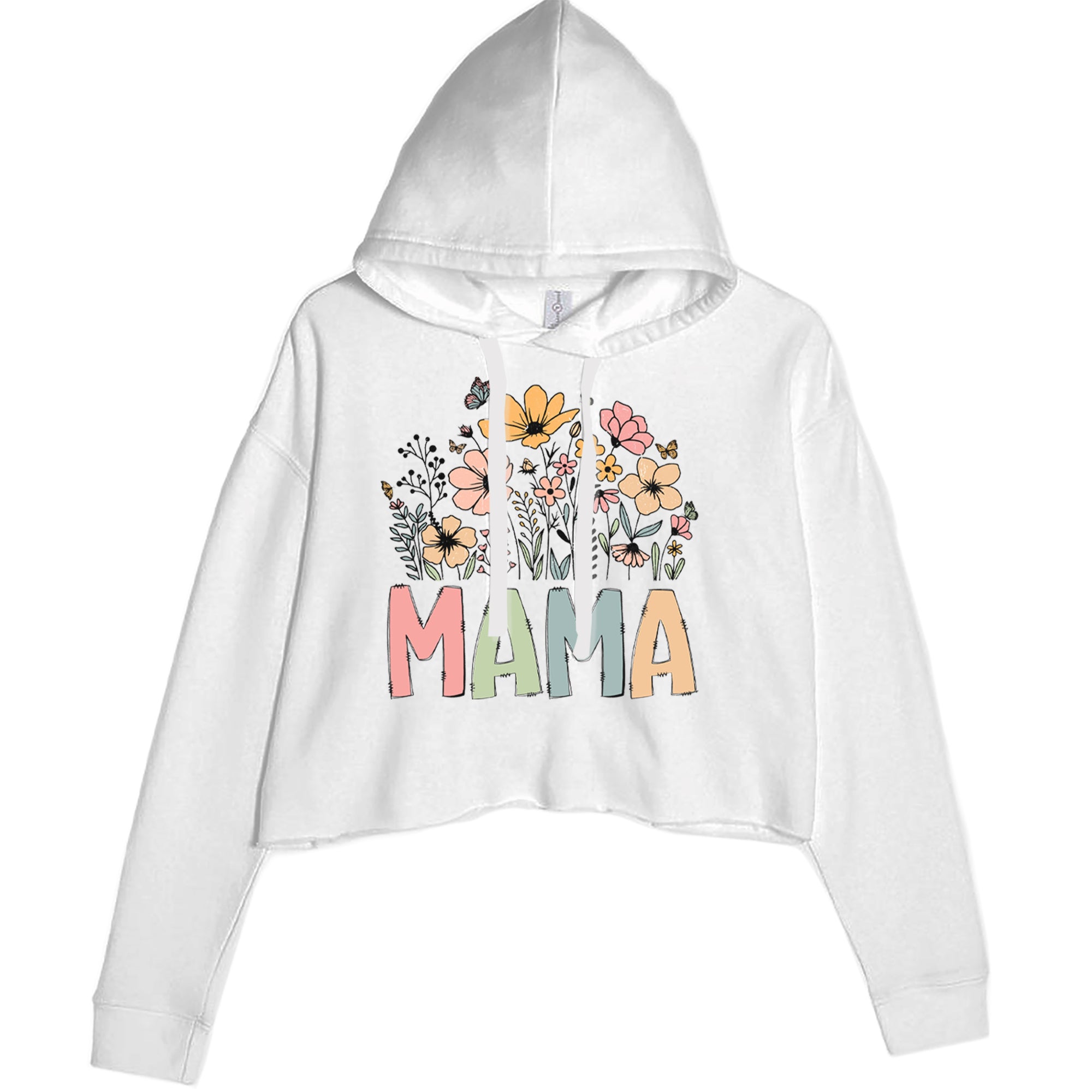 Mama Wildflower Retro Flower Cropped Hoodie Sweatshirt White