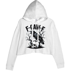 F-Caw-F Crow On Skull F-ck Off Gothic Cropped Hoodie Sweatshirt White