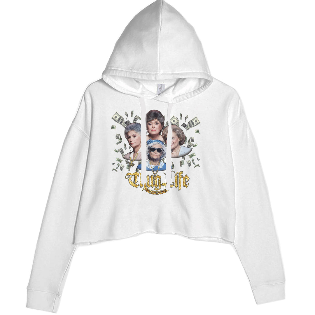 Golden Chain Thug Life Girls Cropped Hoodie Sweatshirt White