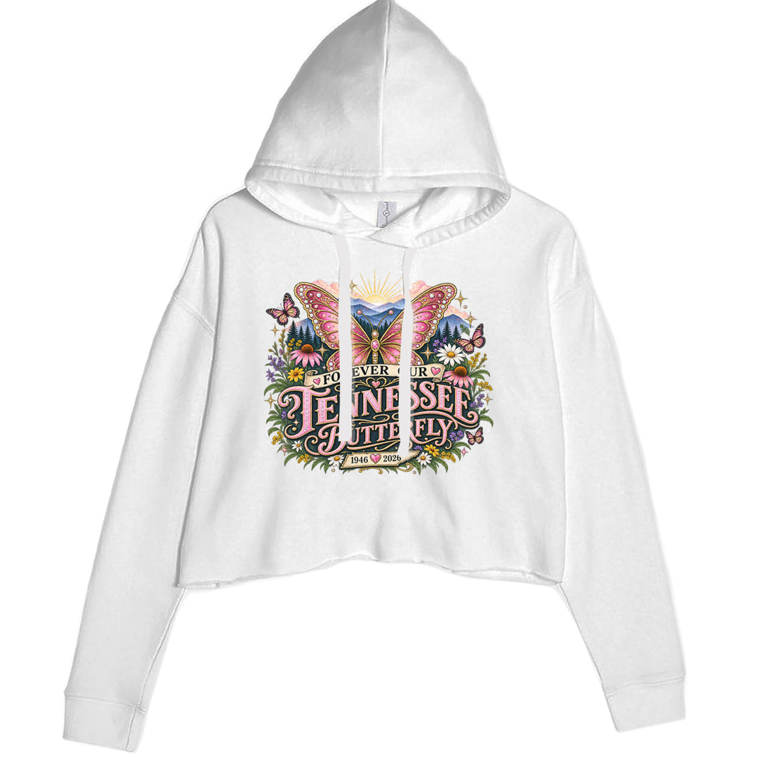 Forever Our Tennessee Butterfly Dolly Cropped Hoodie Sweatshirt White