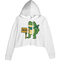 Sign Resist Meme Frog Protest Cropped Hoodie Sweatshirt White
