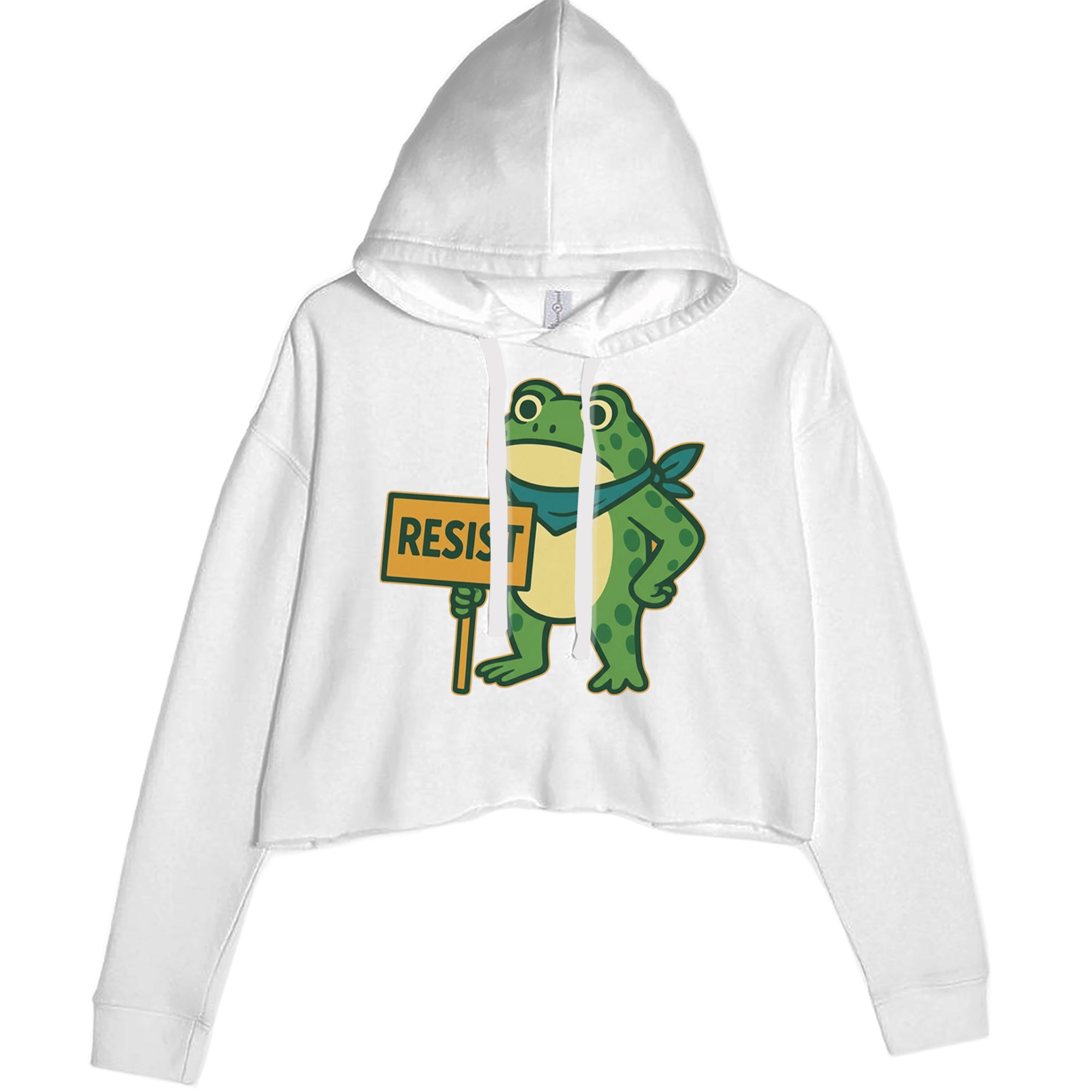 Sign Resist Meme Frog Protest Cropped Hoodie Sweatshirt White