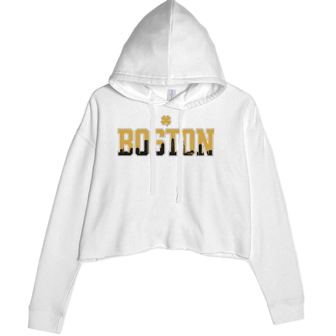 Boston City Pride Irish Cropped Hoodie Sweatshirt White