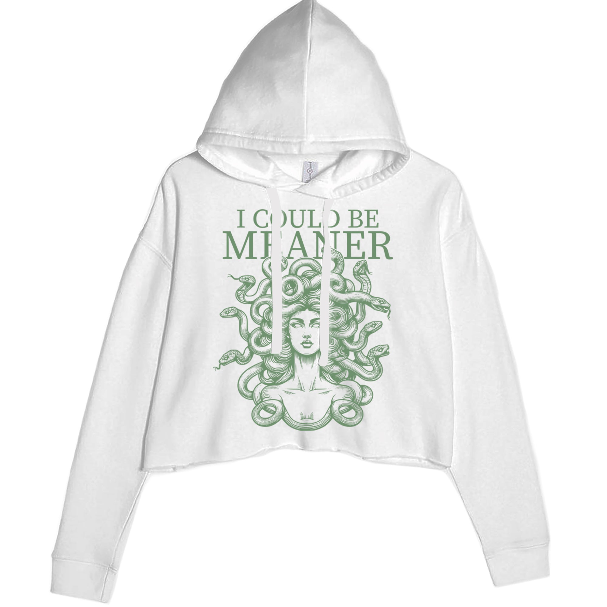 Medusa I Could Be Meaner Cropped Hoodie Sweatshirt White