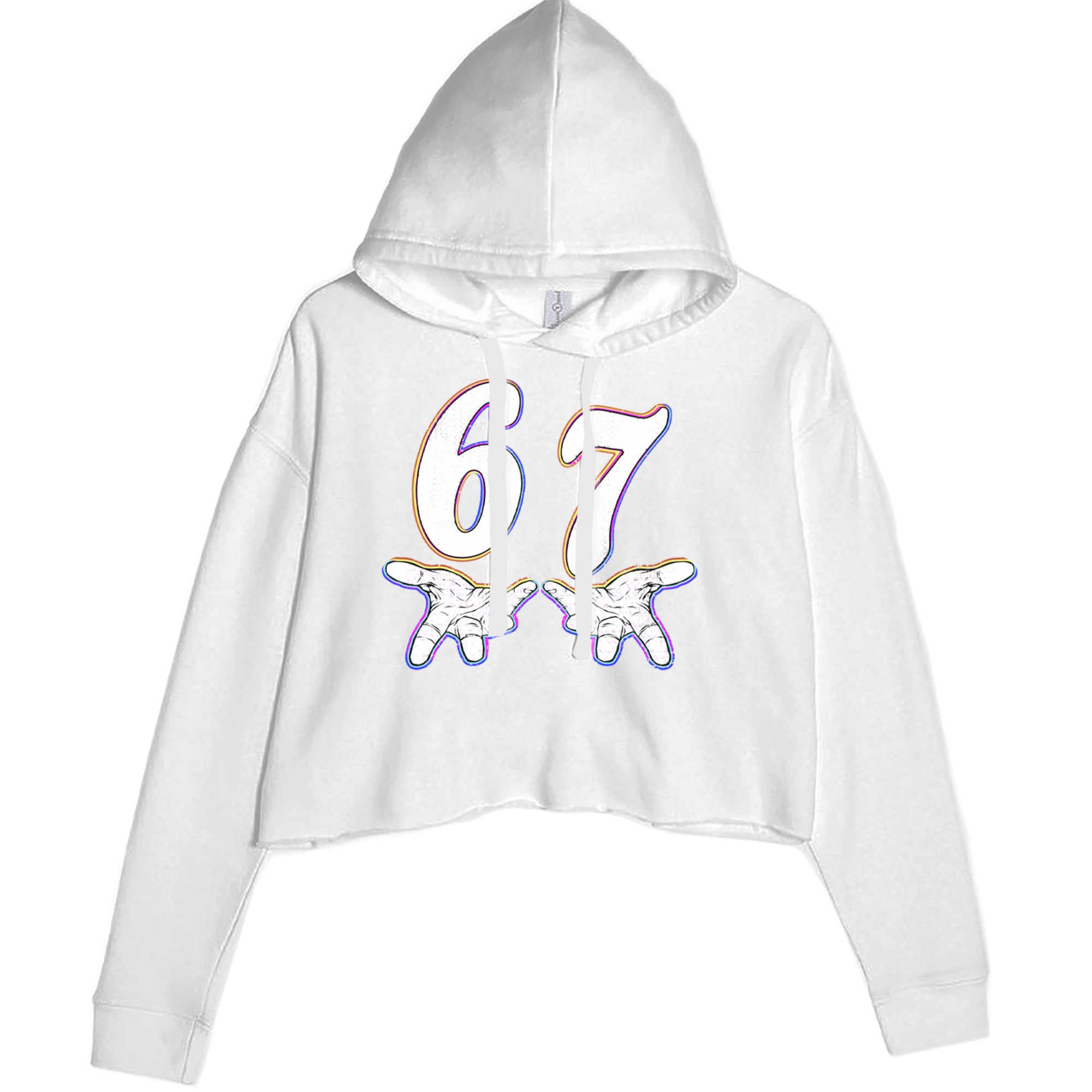 67 Hands Meme Viral Drill Cropped Hoodie Sweatshirt White