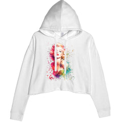 Mrs. Monroe Watercolors Bombshell Cropped Hoodie Sweatshirt White