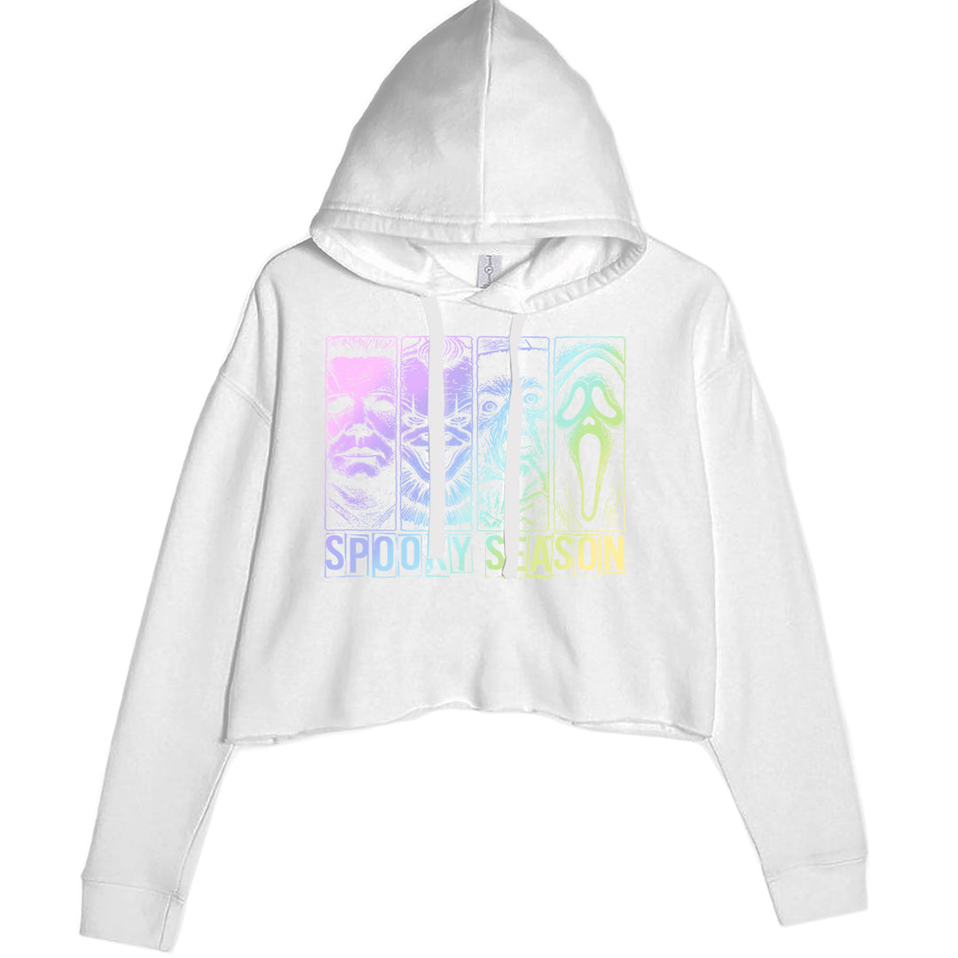 Spooky Season Horror Icons Halloween Cropped Hoodie Sweatshirt White