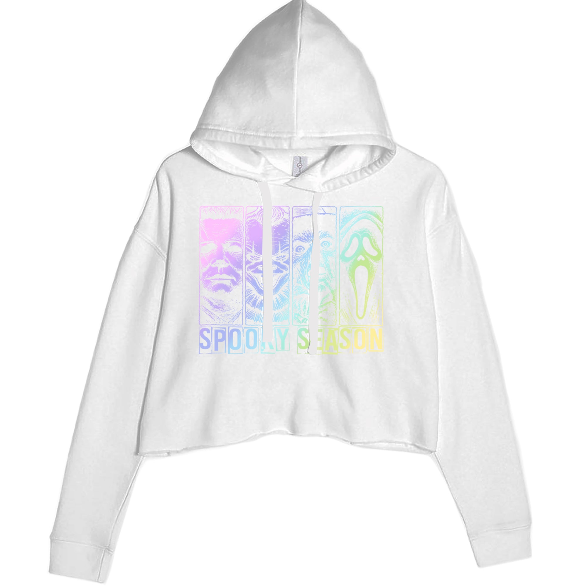 Spooky Season Horror Icons Halloween Cropped Hoodie Sweatshirt White