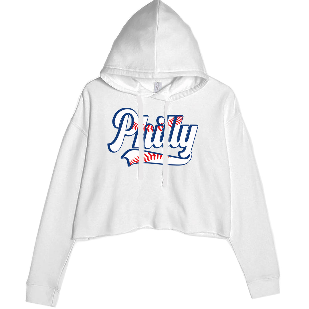 Philly Baseball Stitching graphic on Women's Cropped Fleece Hoodie in White
