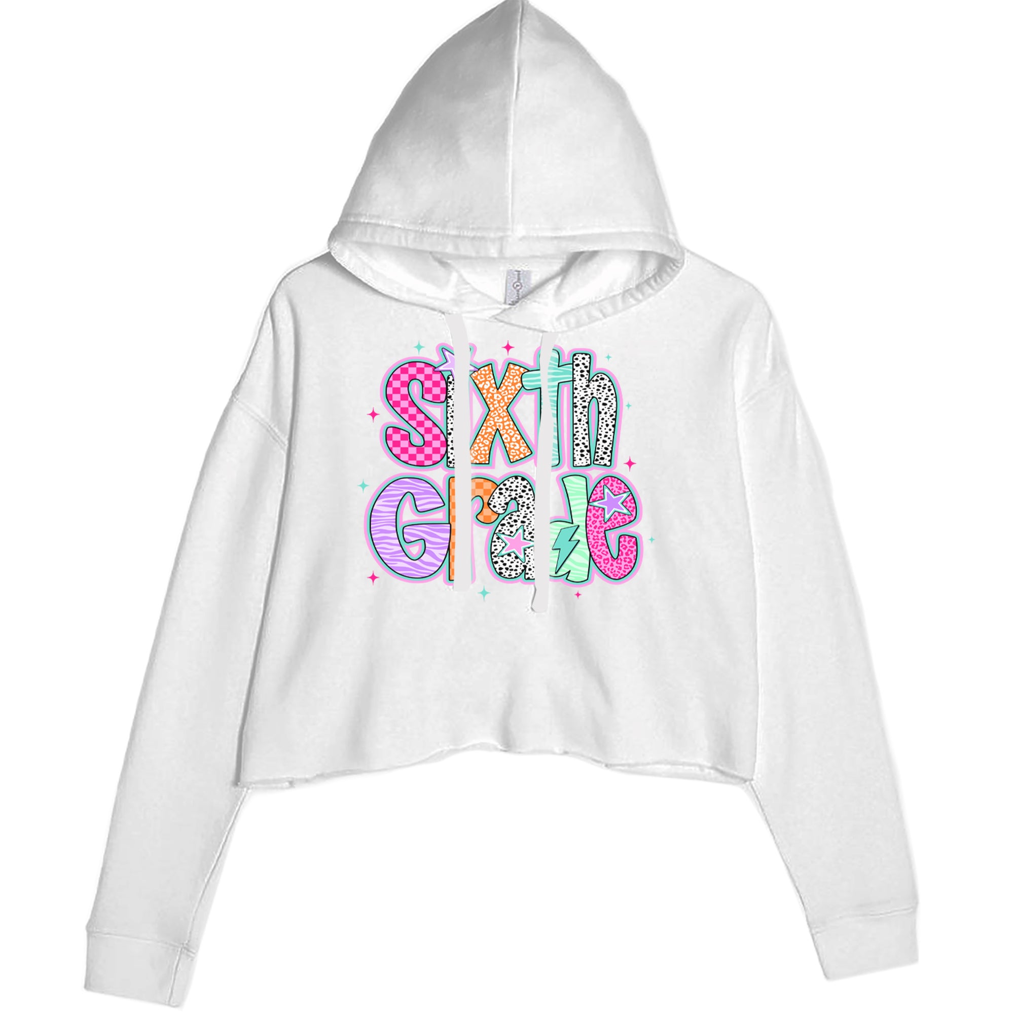 Sixth Grade Colorful Back to School Cropped Hoodie Sweatshirt White