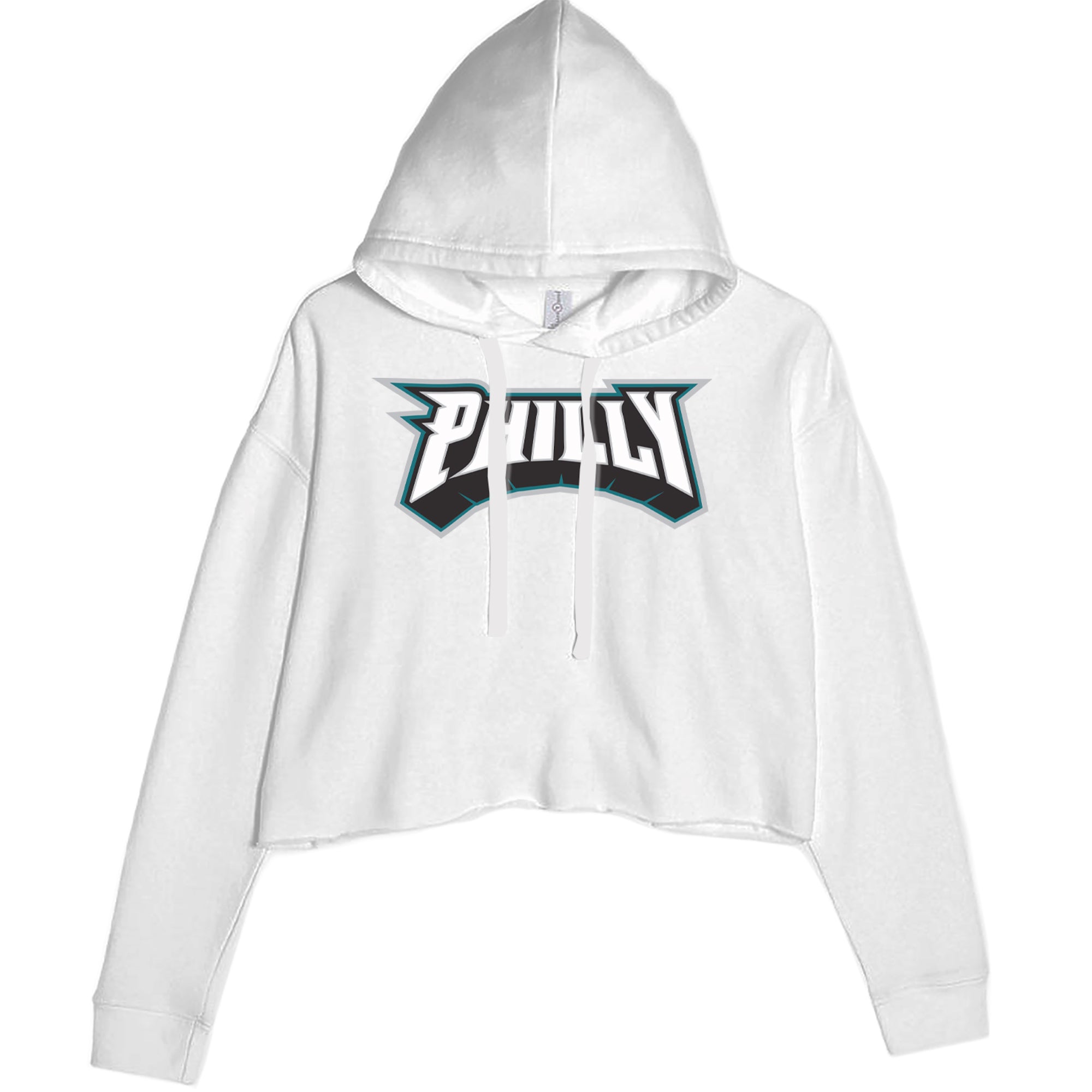 Philly Bold Block Throwback Cropped Hoodie Sweatshirt White