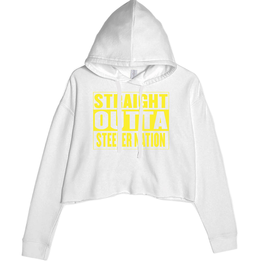 Straight Outta Steeler Nation Football  Cropped Hoodie Sweatshirt White