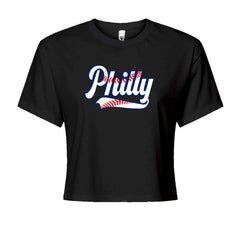 Philly Baseball Stitching Cropped T-Shirt Black