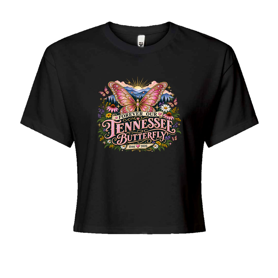 Forever Our Tennessee Butterfly Dolly Cropped T-Shirt Black